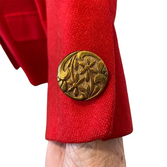 Vintage 1980s 100% Wool Red Lined Blazer Brass Buttons Women Sz 10 As Is - Picture 4 of 12